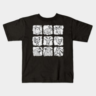 Farm animals w/b Kids T-Shirt